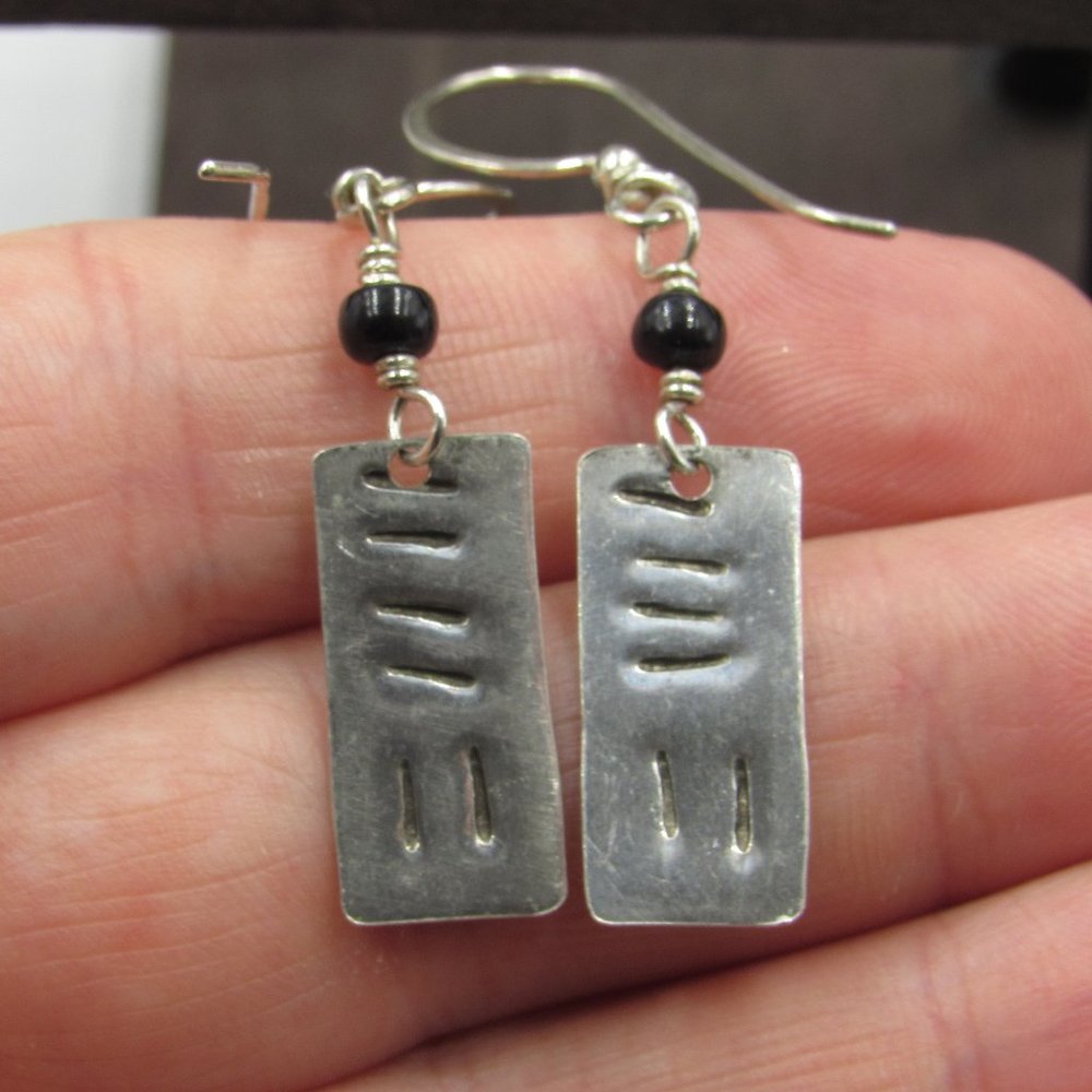 Sterling Weird Pattern Rustic Dangle Earrings - image 1